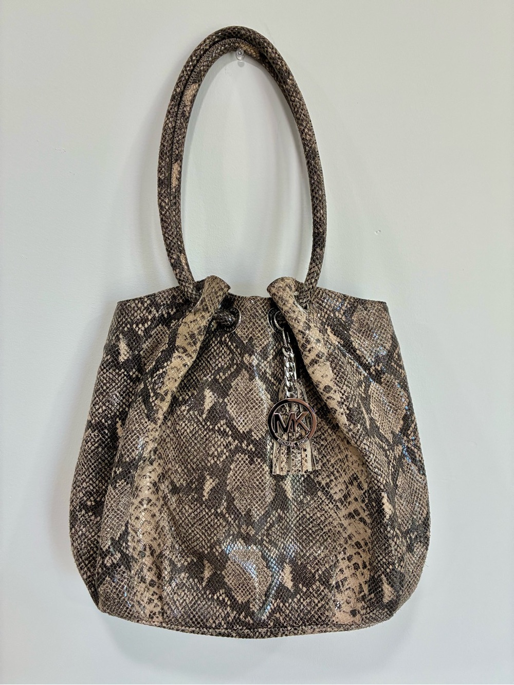 Michael Kors Snake-Print Shoulder Bag in Taupe and Black